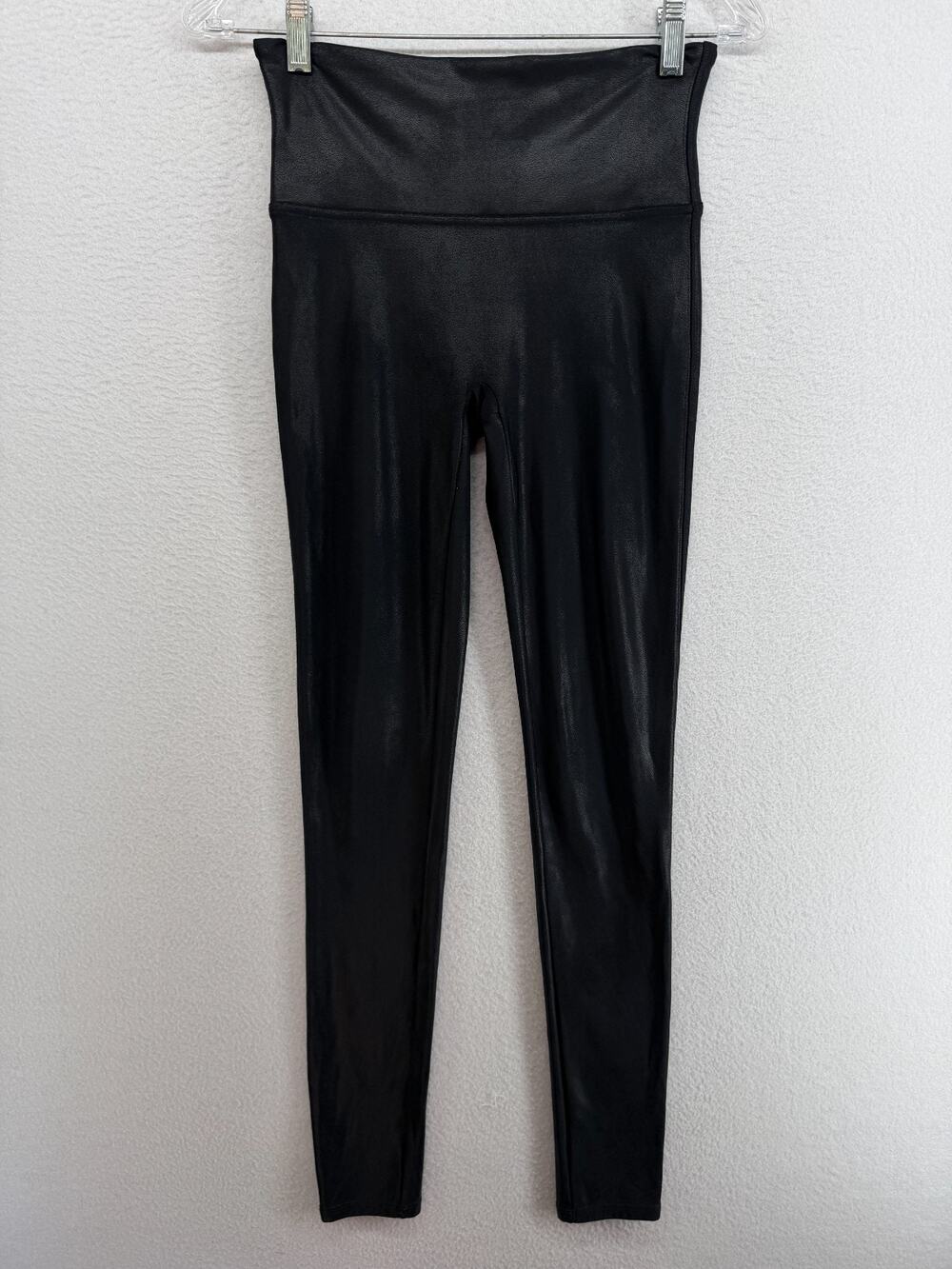 SPANX Leggings M High Waisted Faux Leather Shaping Tummy Control Skinny Black